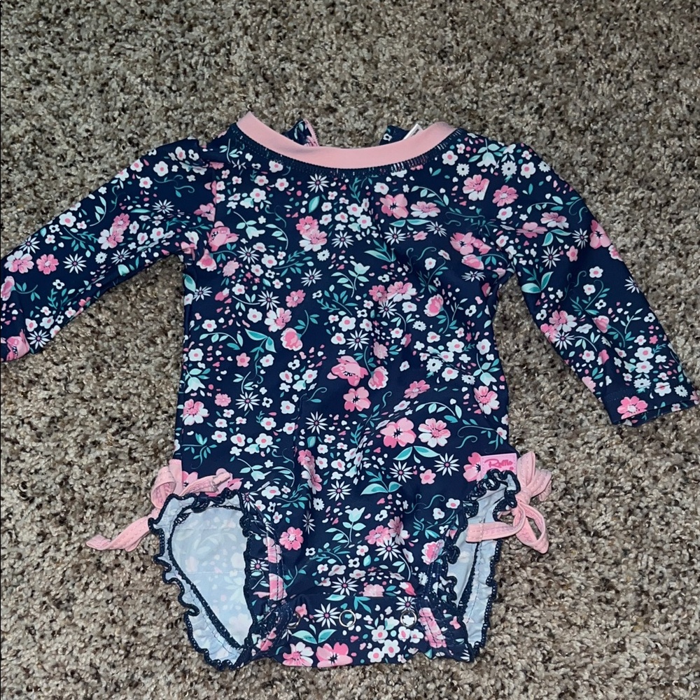 Ruffle Butts Navy Floral Baby Swimsuit